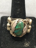 Large Old Pawn Native American 25mm Wide Tapered Sterling Silver Ring Band w/ Oval Turquoise