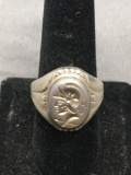 Roman Soldier Detailed Cameo 20mm Wide Tapered Sterling Silver Signet Ring Band
