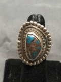 Bead Ball Frame Detailed Oval 18x10mm Turquoise Cabochon Center Old Pawn Native American Style