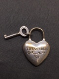 Tiffany & Co Designer 35mm Tall 25mm Wide Heart & Key Themed Sterling Silver Pendant