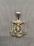 Maritime Anchor & Helm Themed 22mm Tall 18mm Wide Sterling Silver Crucifixion Pendant