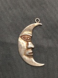 Crescent Moon face Themed 28mm Tall 15mm Wide Sterling Silver Pendant