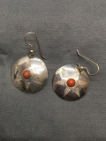 Engraving Detailed Round 25mm Diameter Pair of Old Pawn Mexico Style Sterling Silver Dangle Earrings