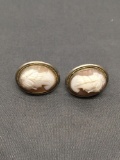 Oval 15x12mm Carved Lady Cameo Center Pair of Sterling Silver Earrings