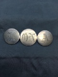 Three Coin Themed Sterling Silver Monogram Brooch 3.75in Long 32mm Tall