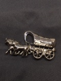 High Polished Welcome Wagon Themed 50mm Long 25mm Tall Sterling Silver Brooch