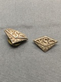 Lot of Two Commemorative VSC Sterling Silver Pins, One Dated 1944 & 1945