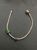 Pandora Designer Snake Link 2.5mm Wide 7in Long Sterling Silver Bracelet w/ Single Charm