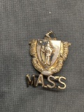 Massachusetts Themed 25mm Tall 18mm Wide Sterling Silver Commemorative Pin