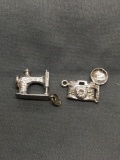 Lot of Two Sterling Silver Vintage Themed Charms, One Camera & One Sewing Machine