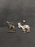 Lot of Two Sterling Silver Animal Charms, One Wolf & One Donkey