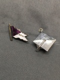 Lot of Two Sterling Silver Collegiate Charms, One Amherst Banner & One Graduation Cap