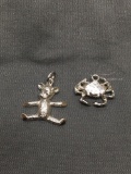 Lot of Two Sterling Silver Animal Charms, One Teddy Bear & One Crab