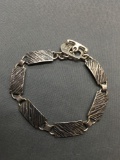 Texture Finished Soul Flower Designer 10mm Tall 7in Long Sterling Silver Link Bracelet