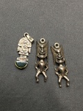Lot of Three Aztec Totem Themed Sterling Silver Charms