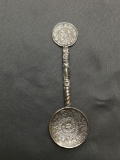 Mexican Made Aztec Calendar Motif 4in Long 1.25in Wide Sterling Silver Signed Designer Collectible