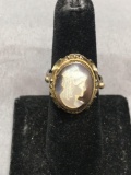 Cameo Factory of Naples Designer Mother of Pearl Carved Oval 15x12mm Lady Cameo Vintage 800 Silver