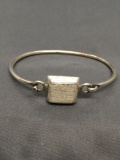 Square 16mm Brush Finished Top 3in Diameter Sterling Silver Shepard's Hook Bangle Bracelet