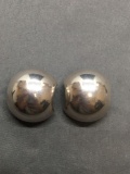 Taxco Designer Mexican Made Round 28mm Diameter 15mm Deep Pair of Sterling Silver Domed Earrings