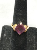 Kite Set Asscher Faceted 10x10mm Synthetic Alexandrite Center 10kt Gold Solitaire Ring Band - 4