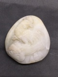 Asian Style Hand-Carved Rooster Motif Round 48mm Diameter White Jade Pendant