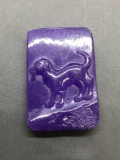 Asian Style Hand-Carved Dog Themed Rectangular 57x40mm Purple Jade Figurine