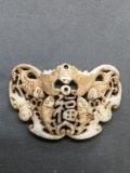 Asian Style Hand-Carved Koi Motif 65mm Tall 45mm Wide White Jade Pendant