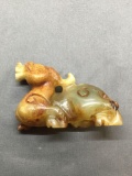 Asian Style Hand-Carved 43mm Tall 65mm Long Orange Jade Dragon Figurine