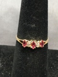 Marquise Faceted 4x2mm Pink Sapphire Centers Round Diamond Accented Three-Stone 10Kt Gold Ring Band