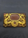 Asian Style Hand-Carved Twin Dragon Motif Gold Painted Rectangular 4in Long 2.5in Tall Orange Jade