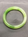 Hand-Carved Round 3.25in Diameter 12mm Thick Green Jade Bangle Bracelet