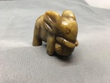 Asian Style Hand-Carved Elephant Motif 60mm Long 45mm Tall Green Jade Figurine