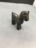 Asian Style Hand-Carved Stallion Motif 3.5x3.5in Brown Jade Figurine
