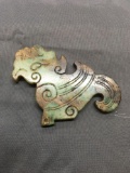 Asian Style Hand-Carved 75mm Long 60mm Tall Bird Themed Green Jade Pendant