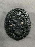 Asian Style Hand-Carved Dragon Motif Oval 50x40mm Black Jade Pendant