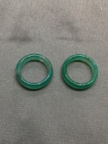 Lot of Two Hand-Carved Matched 6mm Wide Polished Green Jade Ring Bands - Size 7