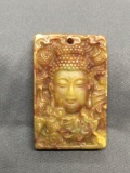 Asian Style Hand-Carved Buddha Design Rectangular 60x40mm Orange Jade Pendant