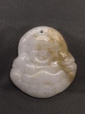 Asian Style Hand-Carved Buddha Design 45mm Tall 40mm Wide White Jade Pendant