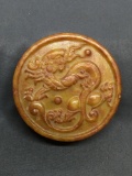 Asian Style Hand-Carved Round 55mm Diameter Orange Jade Belt Buckle