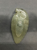 Asian Style Hand-Carved Moth & Leaf Design 3in Tall 1.5in Wide Green Jade Pendant