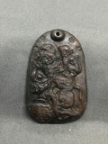 Asian Style Hand-Carved Monkey Design 45mm Tall 30mm Wide Brown Jade Pendant