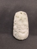 Asian Style Hand-Carved Dragon Motif 35mm Tall 20mm Wide White Jade Pendant