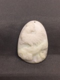 Asian Style Hand-Carved Rooster Motif Oval 50mm Tall 35mm Wide White Jade Pendant