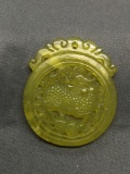 Asian Style Hand-Carved Dragon Motif Round 40mm Yellow Green Jade Pendant