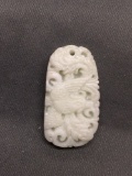 Asian Style Hand-Carved Phoenix Design Oval 35mm Tall 20mm Wide White Jade Pendant