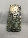 Asian Style Hand-Carved Cicada Themed Good Luck Green Jade 3in Tall 2in Wide Figurine