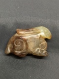 Asian Style Hand-Carved Rabbit Themed 60mm Long 35mm Tall Brown Jade Pendant