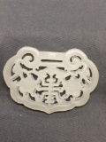 Asian Style Hand-Carved Twin Flower Blossom Design 55mm Long 35mm Tall White Jade Pendant