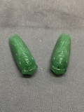 Lot of Two Matched High Polished Asian Style Hand-Carved Moth Motif 32mm Tall 12mm Wide Green Jade