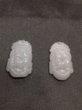 Lot of Two Matched Asian Style Hand-Carved Year of the Rat Themed 25mm Tall 15mm Wide White Jade